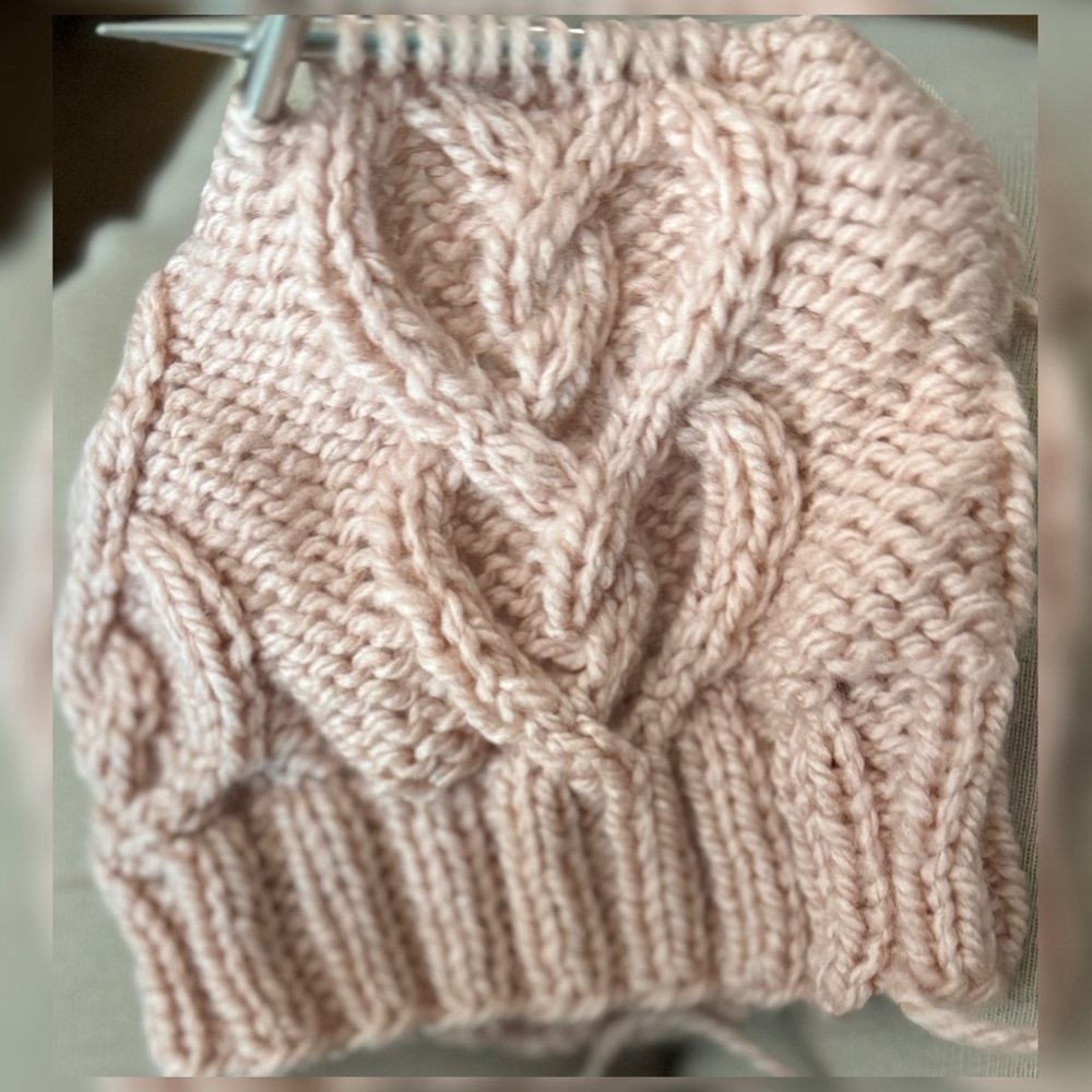 Handmade Hand Crafted Knit Heart to Heart Hat Pink Adult/Teen size - Picture 5 of 5